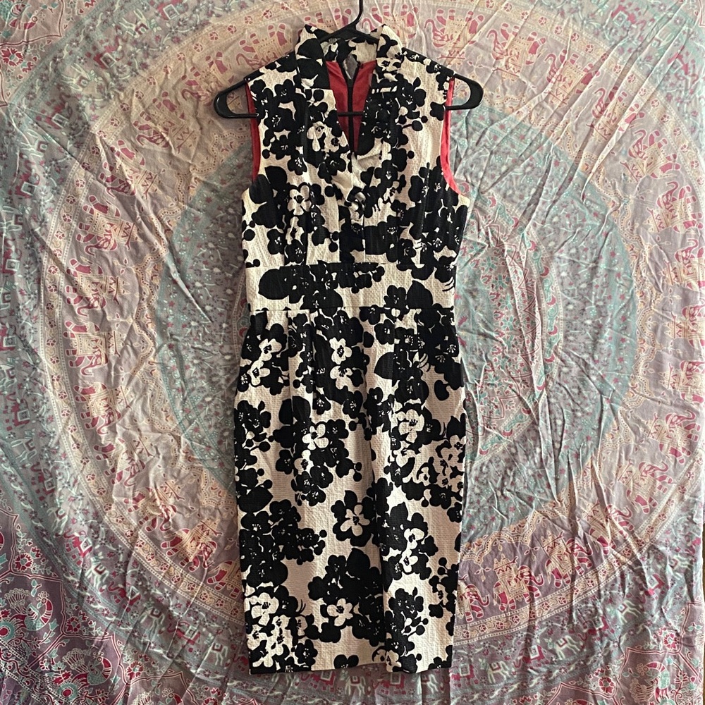 Eliza J Black and Cream Floral Midi Dress
